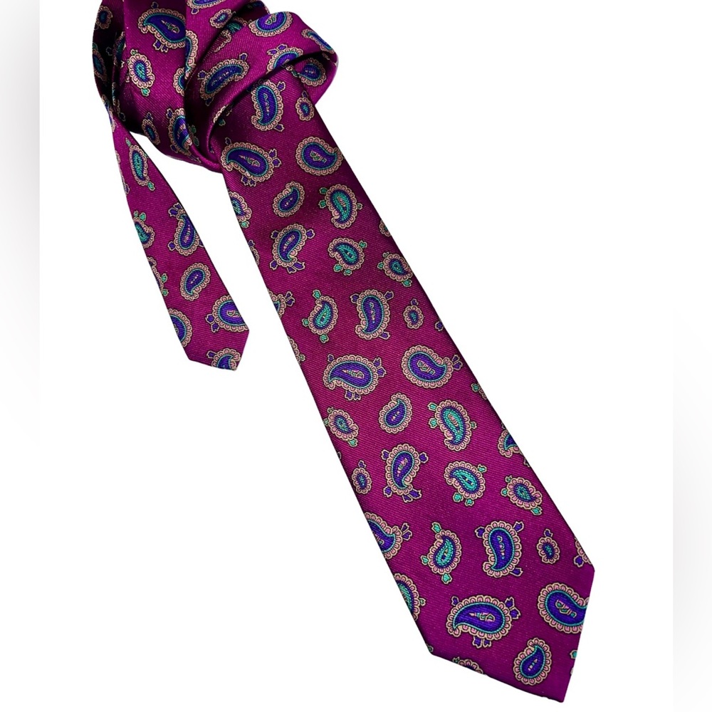 ROBERT TALBOTT TIE BEST OF CLASS SILK PAISLEY PRINT MAGENTA PINK GREEN PURPLE